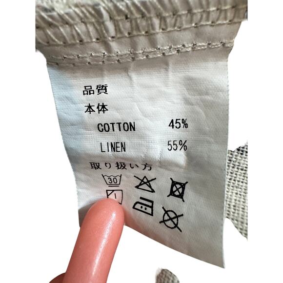 Temptation shirt French newsprint linen blend long sleeve button up blouse Sz M - Picture 8 of 9